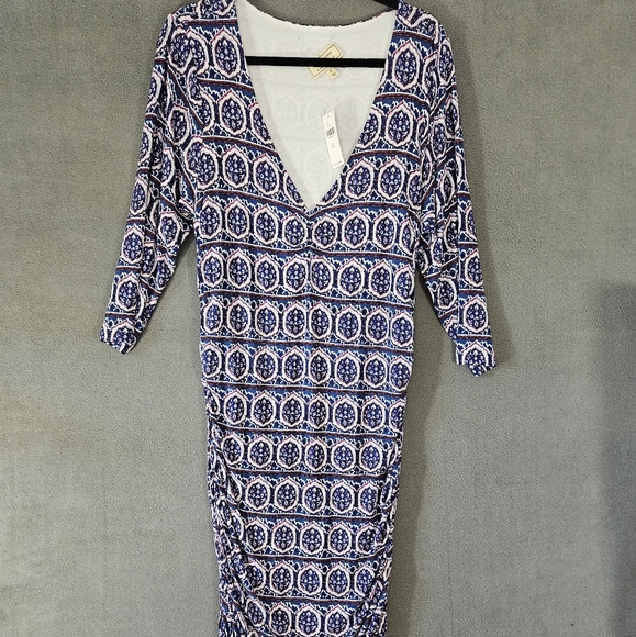 Anthropologie Dresses & Skirts - Moulinette Soeurs Ruched Column Dress Size XL Blue Medallion Motif Anthropologie